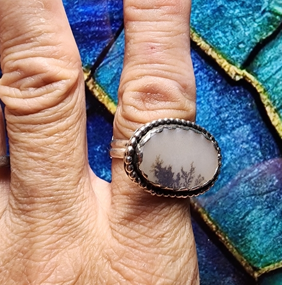DENDRITIC AGATE RING HANDMADE IN STERLING SILVER METAL SIZE 7.5 - Picture 12 of 12